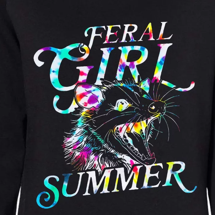 Feral Girl Summer Funny Possum Tie Dye Womens California Wash Sweatshirt