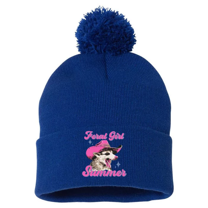 Feral Girl Summer Opossum Pom Pom 12in Knit Beanie