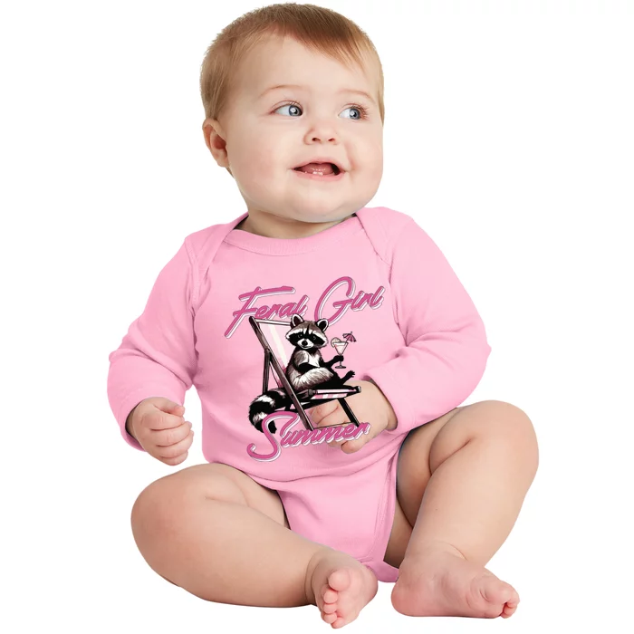 Feral Girl Summer Raccoon Baby Long Sleeve Bodysuit