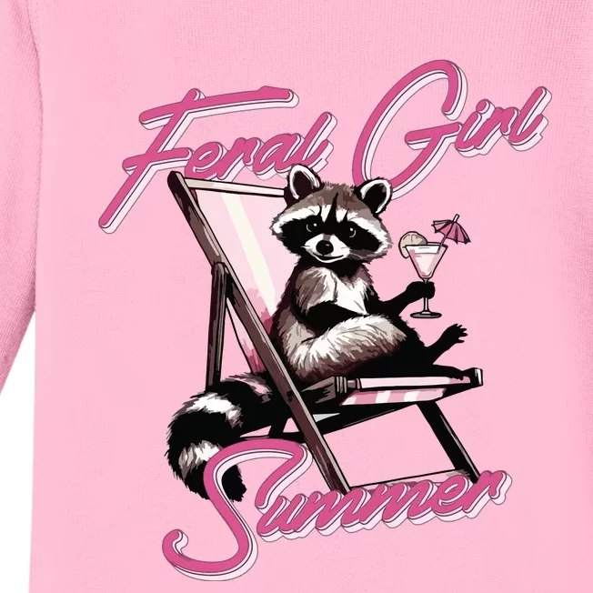 Feral Girl Summer Raccoon Baby Long Sleeve Bodysuit