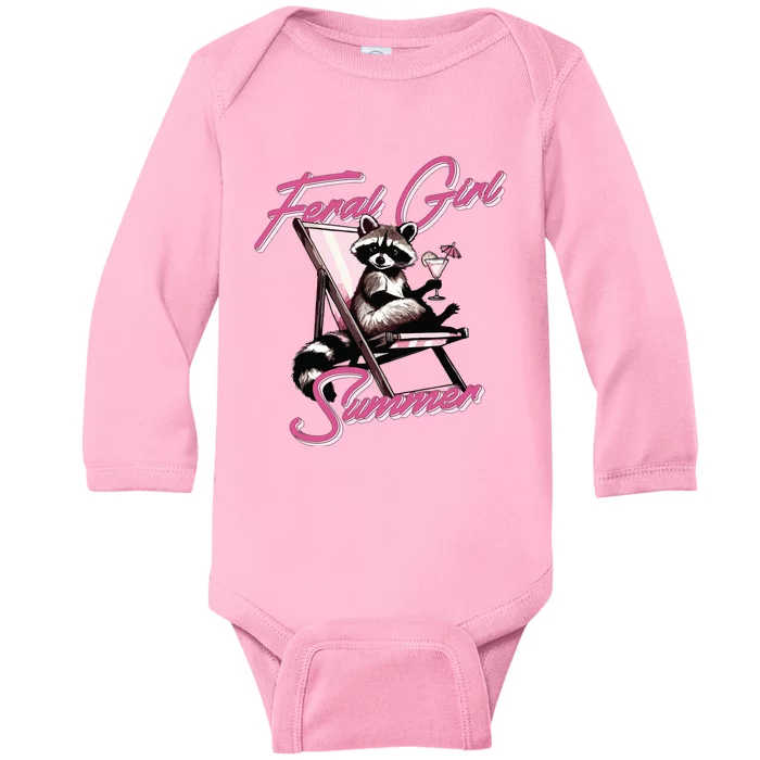 Feral Girl Summer Raccoon Baby Long Sleeve Bodysuit