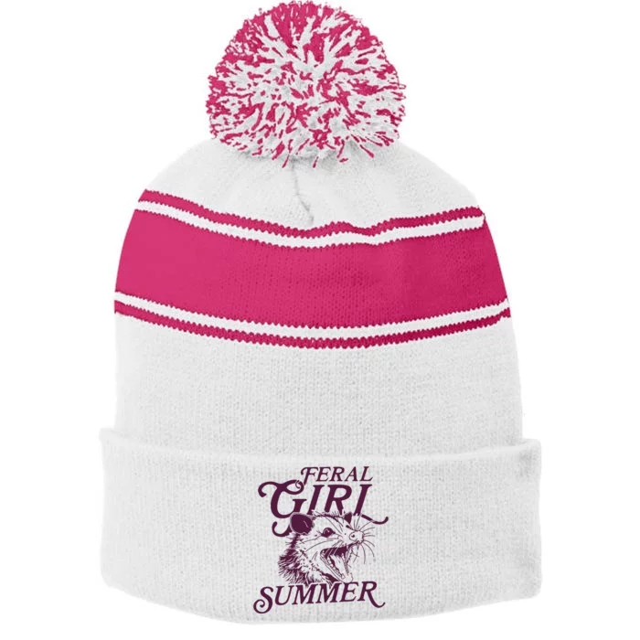 Feral Girl Summer Stripe Pom Pom Beanie