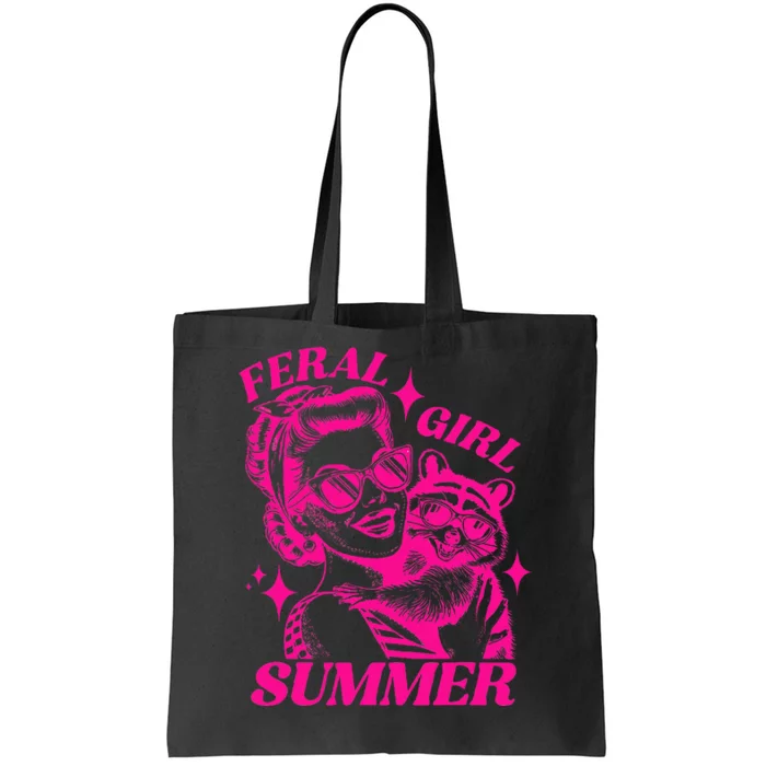 Feral Girl Summer Opossum Funny Raccoon Tote Bag