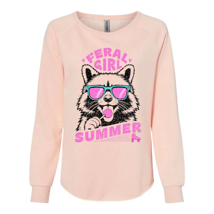 Feral Girl Summer Raccoon Vintage Womens California Wash Sweatshirt