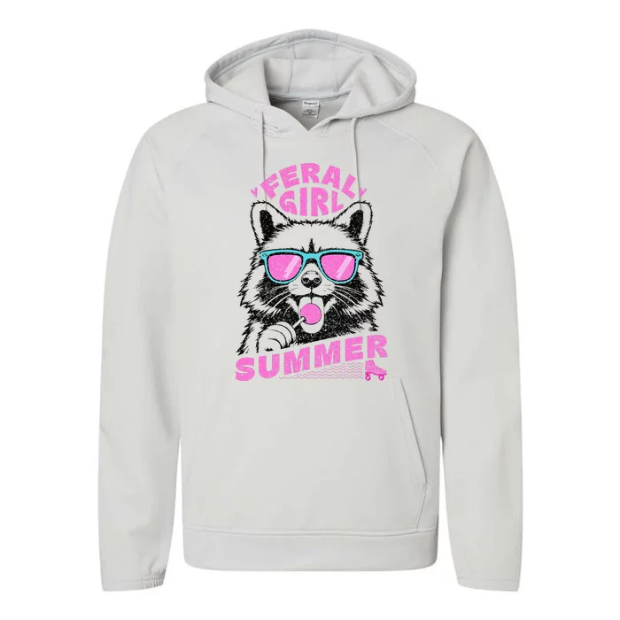 Feral Girl Summer Raccoon Vintage Performance Fleece Hoodie