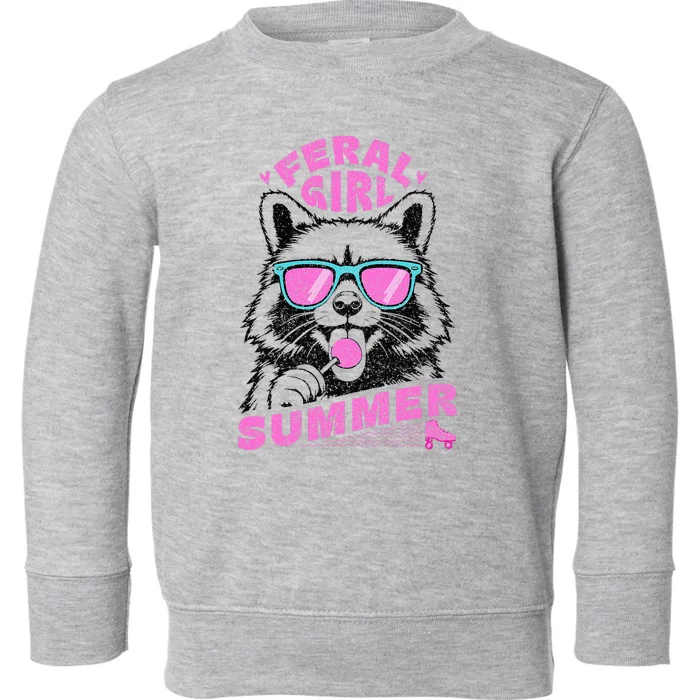 Feral Girl Summer Raccoon Vintage Toddler Sweatshirt