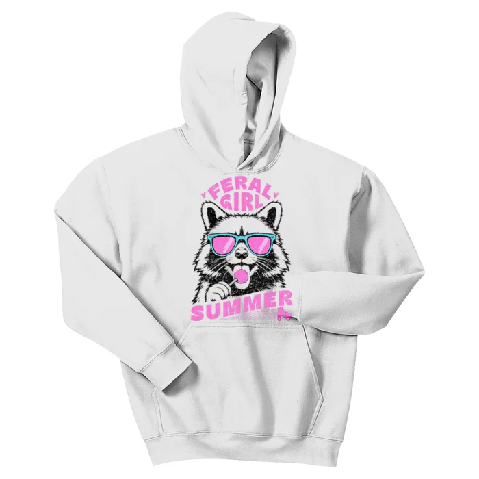 Feral Girl Summer Raccoon Vintage Kids Hoodie