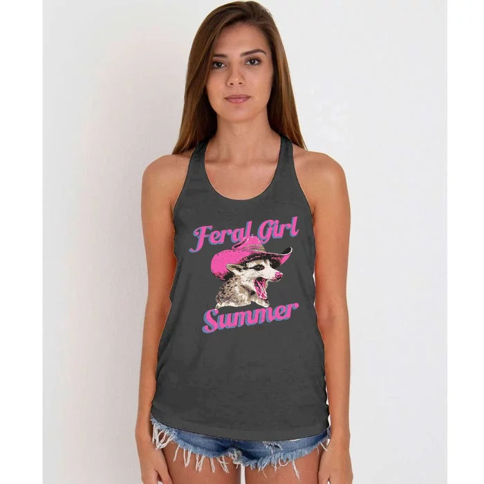 Feral Girl Summer Retro Possum Women's Knotted Racerback Tank