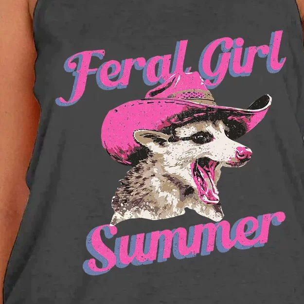 Feral Girl Summer Retro Possum Women's Knotted Racerback Tank