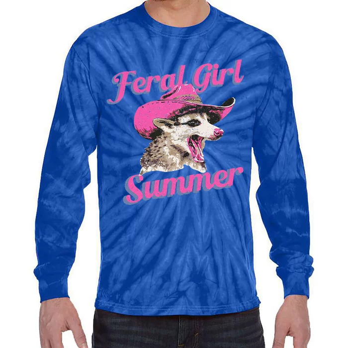 Feral Girl Summer Retro Possum Tie-Dye Long Sleeve Shirt