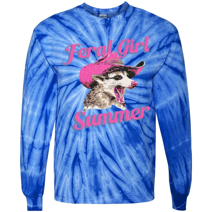 Feral Girl Summer Retro Possum Tie-Dye Long Sleeve Shirt