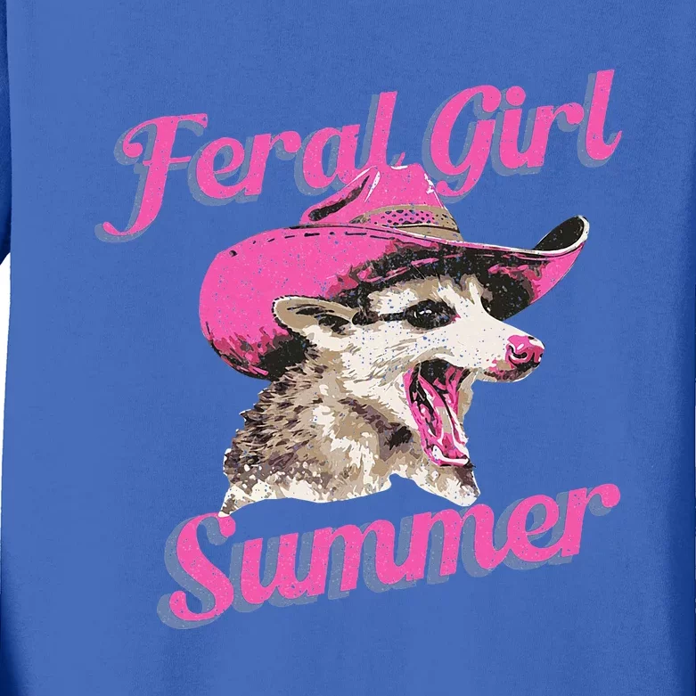 Feral Girl Summer Retro Possum Kids Long Sleeve Shirt