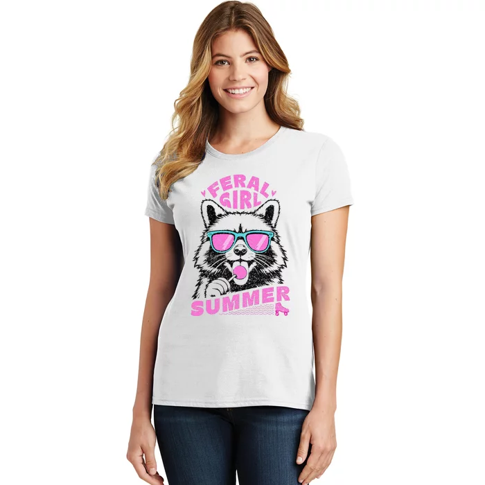 Feral Girl Summer Raccoon Vintage Women's T-Shirt