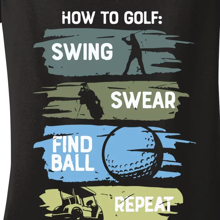 Funny Golf Swing Swear Findball Repeat Women's V-Neck T-Shirt