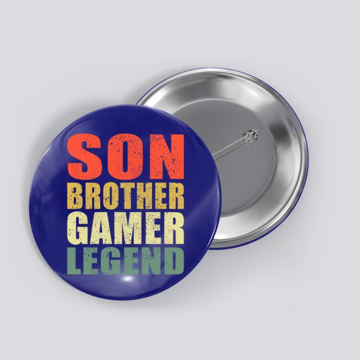 Funny Gaming Son Brother Gamer Legend Retro Gift Button