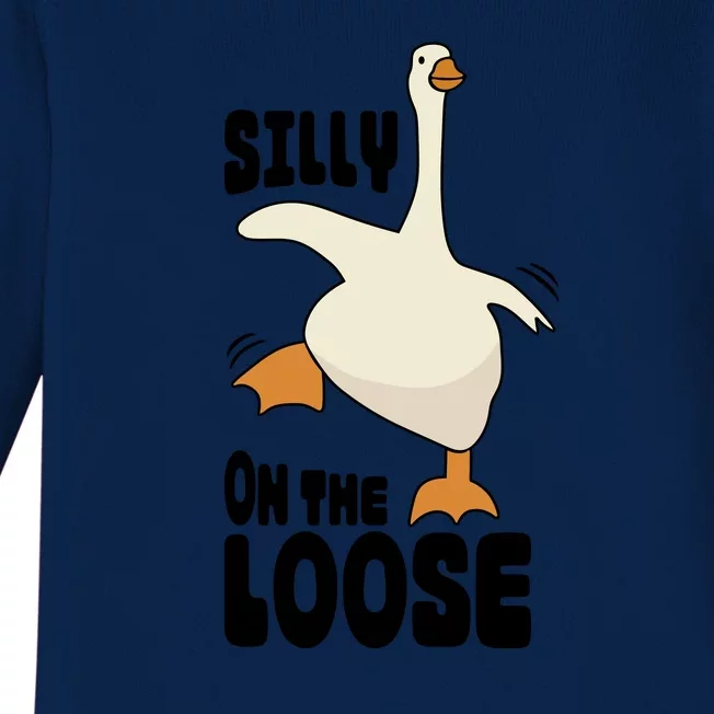 Funny Goose Saying Silly Goose On The Loose Baby Long Sleeve Bodysuit