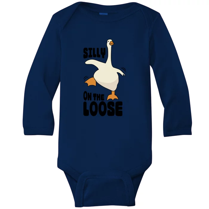 Funny Goose Saying Silly Goose On The Loose Baby Long Sleeve Bodysuit