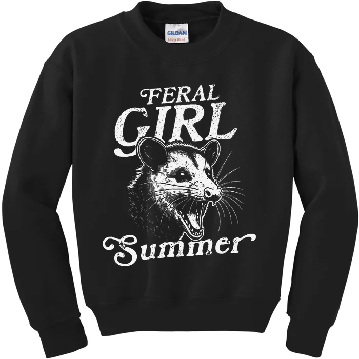 Feral Girl Summer Opossum Gift Kids Sweatshirt