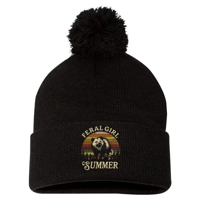 Feral Girl Summer Sarcastic Angry Opossum Pom Pom 12in Knit Beanie