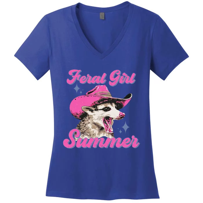 Feral Girl Summer Opossum Women's V-Neck T-Shirt