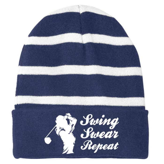 Funny Golf Swing Swear Repeat Female Golfer Version Striped Beanie with Solid Band