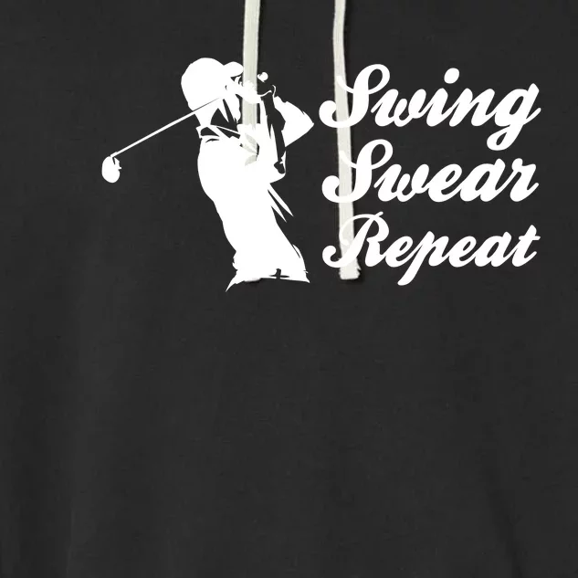 Funny Golf Swing Swear Repeat Male Golfer Version Garment-Dyed Fleece Hoodie