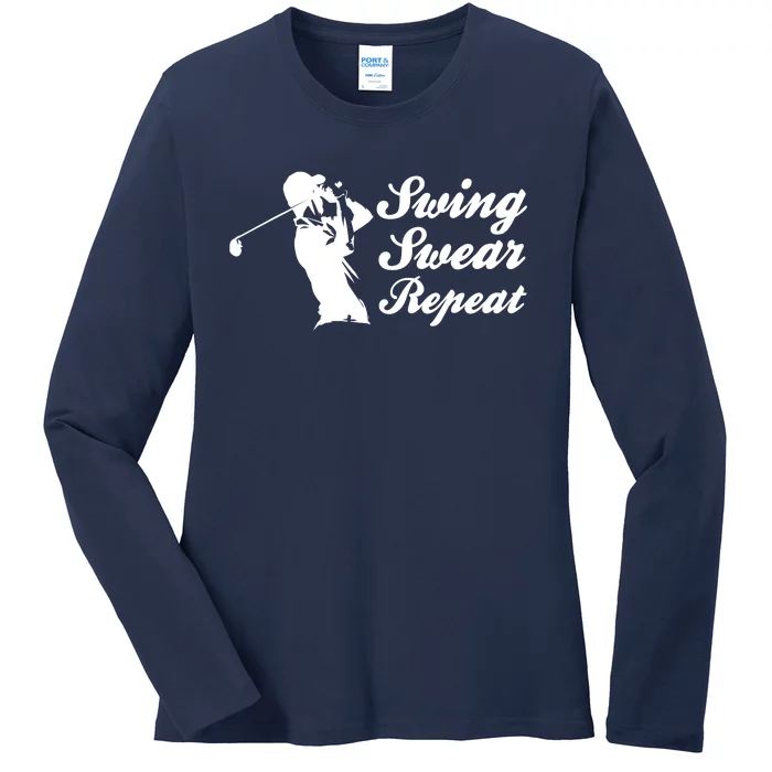 Funny Golf Swing Swear Repeat Male Golfer Version Ladies Long Sleeve Shirt