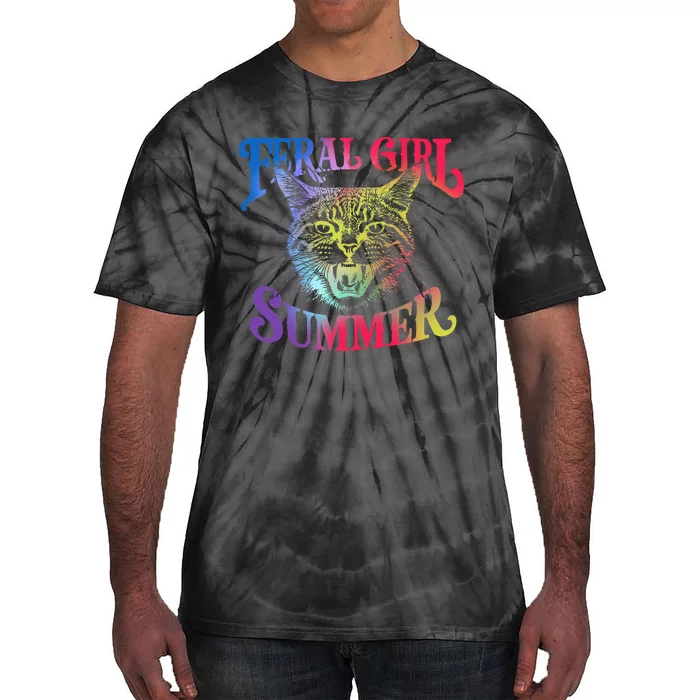 Feral Girl Summer Funny Cat Vintage Tie-Dye T-Shirt