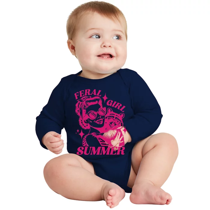 Feral Girl Summer Funny Feral Girl Summer Baby Long Sleeve Bodysuit