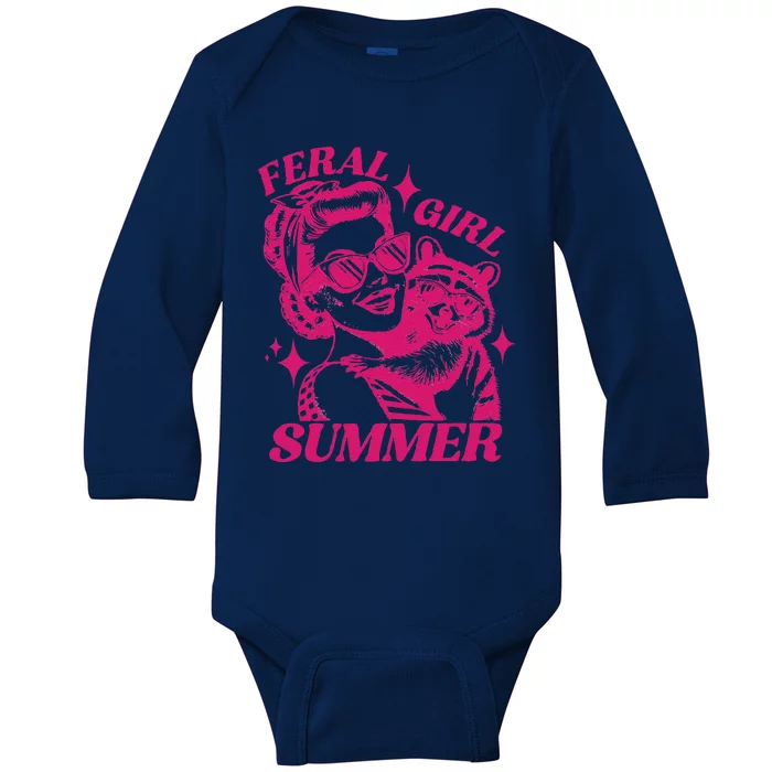 Feral Girl Summer Funny Feral Girl Summer Baby Long Sleeve Bodysuit