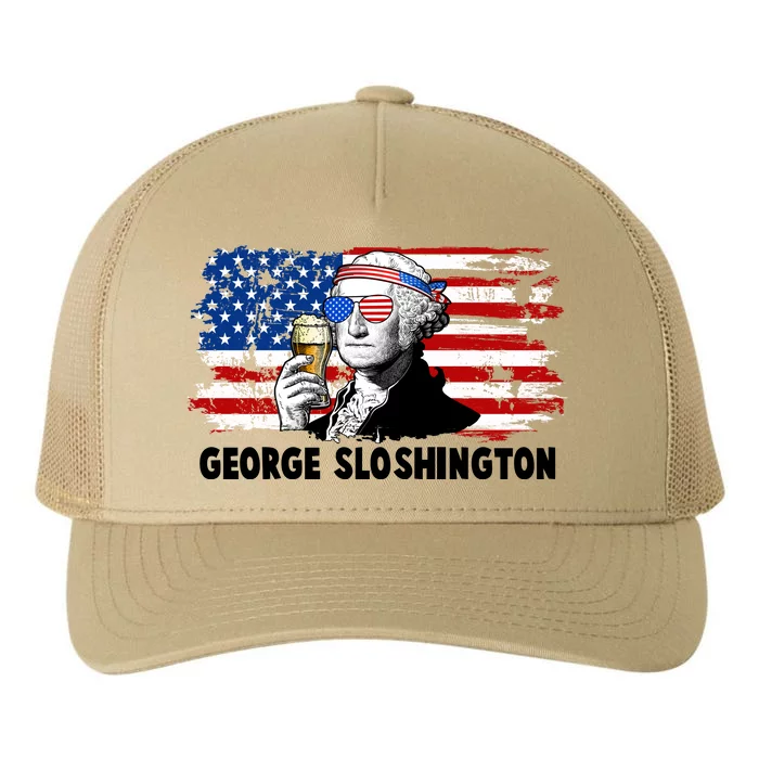 Funny George Sloshington USA American Flag Yupoong Adult 5-Panel Trucker Hat