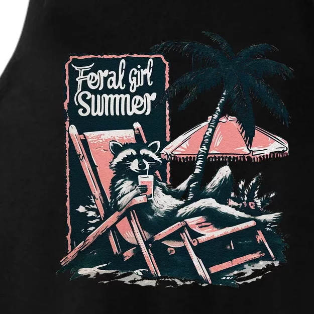 Feral Girl Summer Funny Raccoon Ladies Tri-Blend Wicking Tank