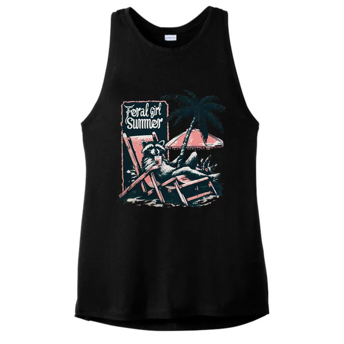 Feral Girl Summer Funny Raccoon Ladies Tri-Blend Wicking Tank