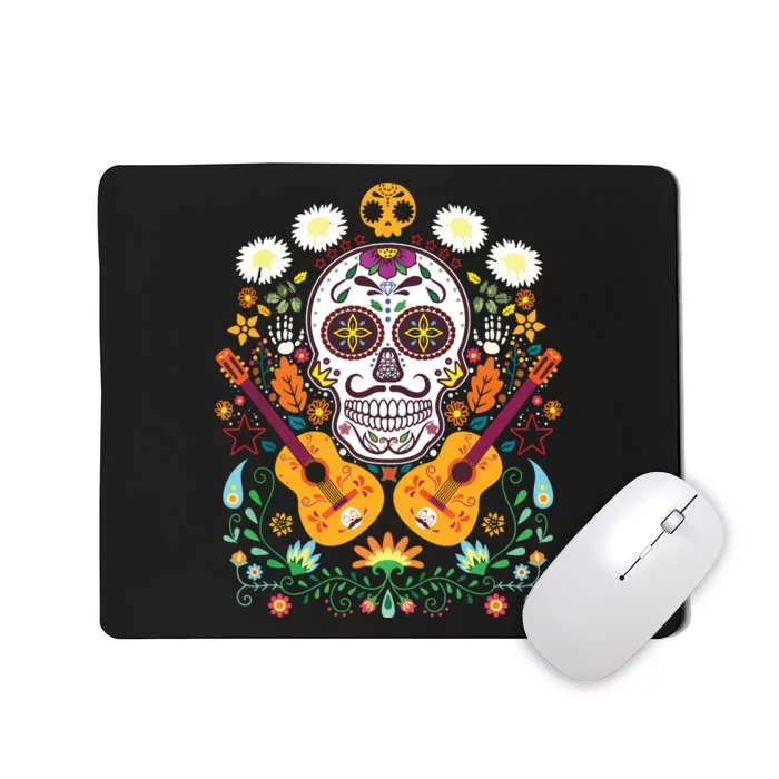 Flower Guitar Skull Day Of The Dead Gifts Mariachi Mousepad