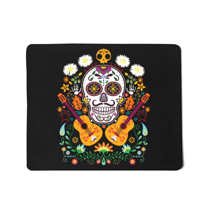 Flower Guitar Skull Day Of The Dead Gifts Mariachi Mousepad