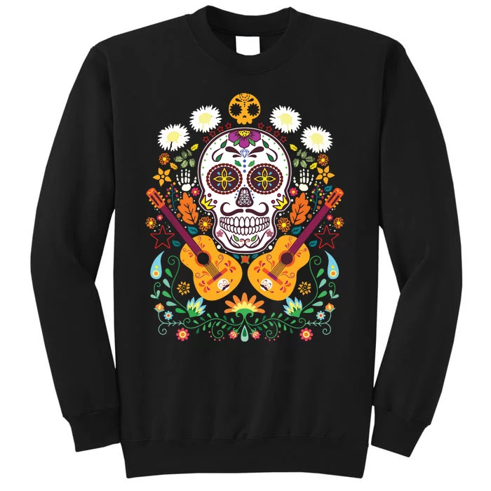 Flower Guitar Skull Day Of The Dead Gifts Mariachi Tall Sweatshirt