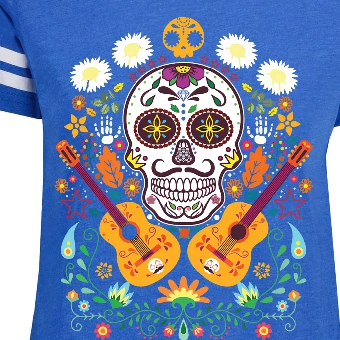 Flower Guitar Skull Day Of The Dead Gifts Mariachi Enza Ladies Jersey Football T-Shirt