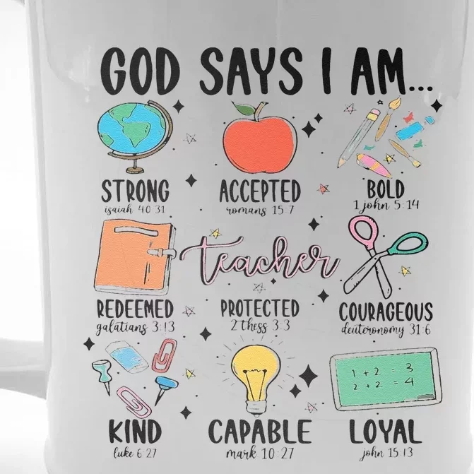 Funny God Says I Am Teacher Bible Verse Christian Teacher Teacher God Says Front & Back Beer Stein