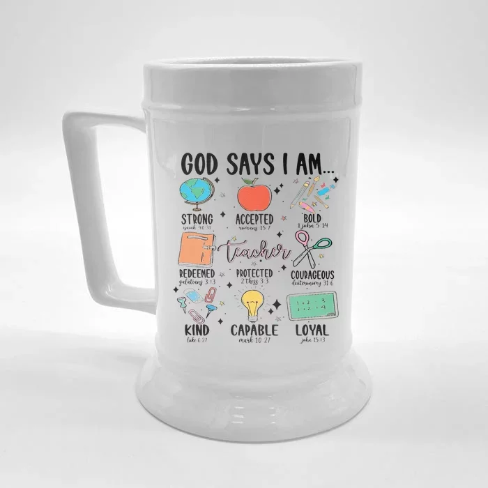 Funny God Says I Am Teacher Bible Verse Christian Teacher Teacher God Says Front & Back Beer Stein