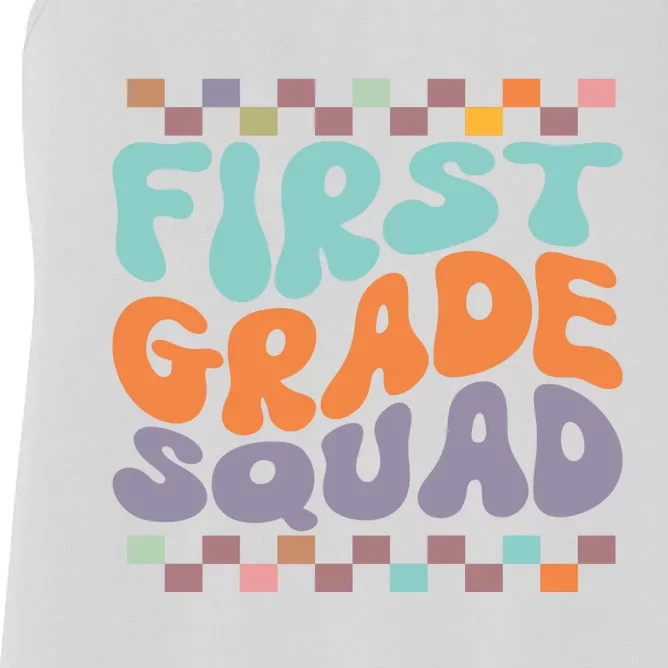 First Grade Squad Retro Groovy Women Happy First Day Of School Gift Women's Racerback Tank