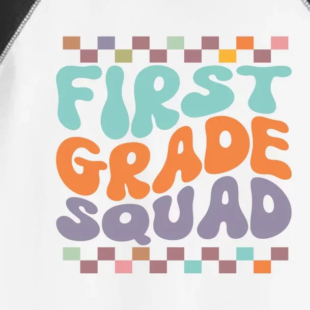 First Grade Squad Retro Groovy Women Happy First Day Of School Gift Toddler Fine Jersey T-Shirt