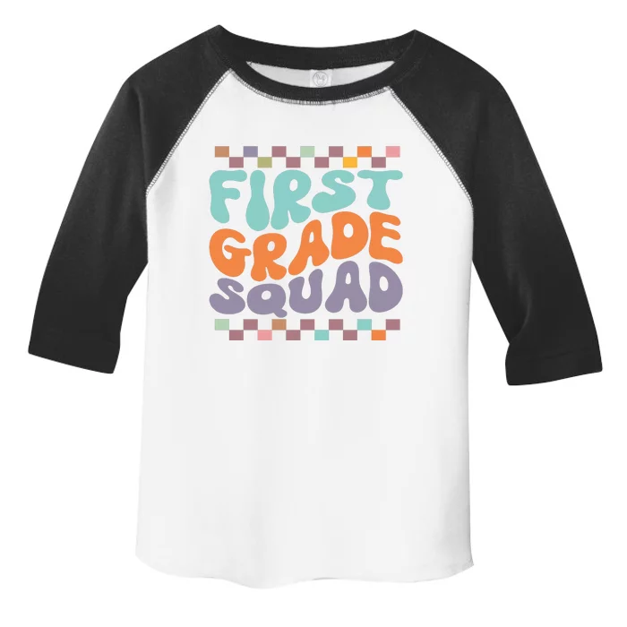 First Grade Squad Retro Groovy Women Happy First Day Of School Gift Toddler Fine Jersey T-Shirt