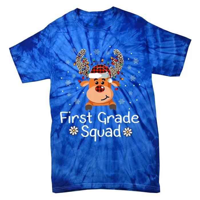 First Grade Squad Reindeer Teacher Christmas 1st Grade Tie-Dye T-Shirt