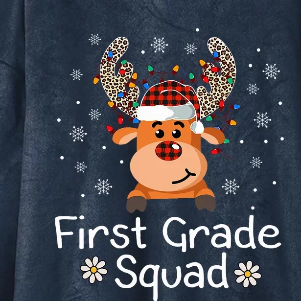 First Grade Squad Reindeer Teacher Christmas 1st Grade Hooded Wearable Blanket