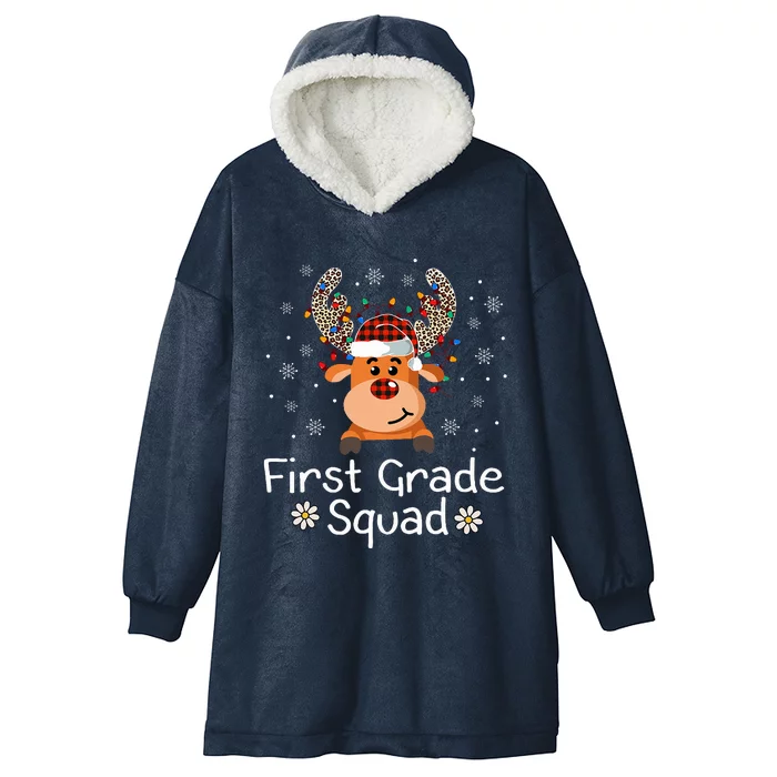 First Grade Squad Reindeer Teacher Christmas 1st Grade Hooded Wearable Blanket