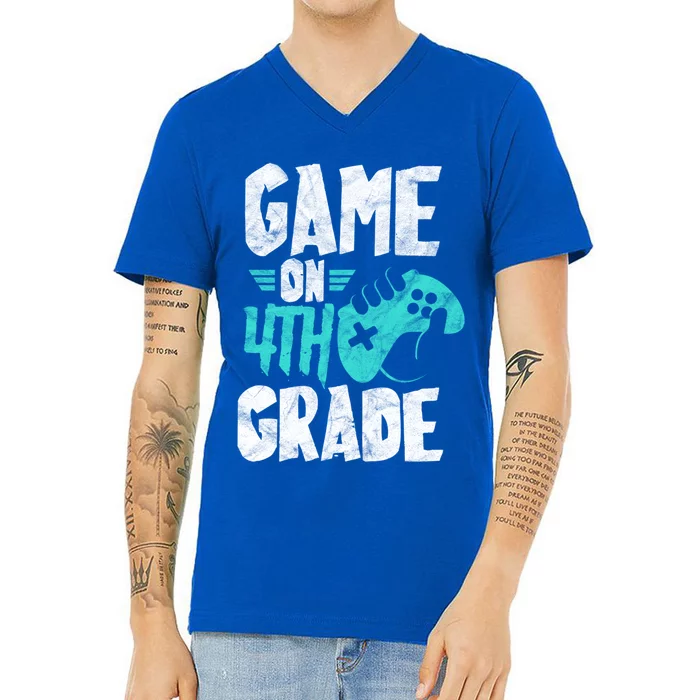 Fourth Grade Student Game On 4Th Grade Funny Back To School Great Gift V-Neck T-Shirt