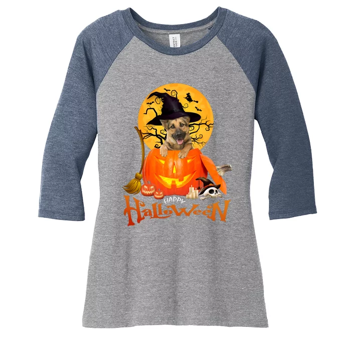 Funny German Shepherd Dog Dog Spooky Halloween Women's Tri-Blend 3/4-Sleeve Raglan Shirt