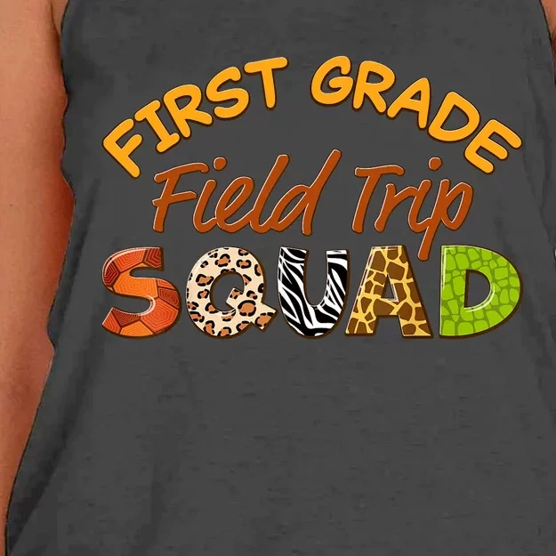 First Grade Students School Zoo Field Trip Squad Matching Women's Knotted Racerback Tank