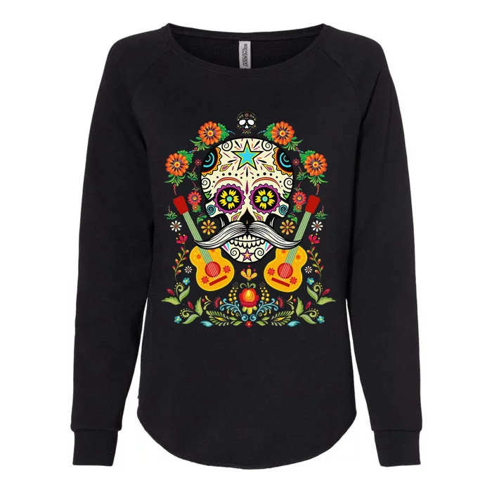 Flower Guitar Skull Day of the Dead Mariachi Womens California Wash Sweatshirt