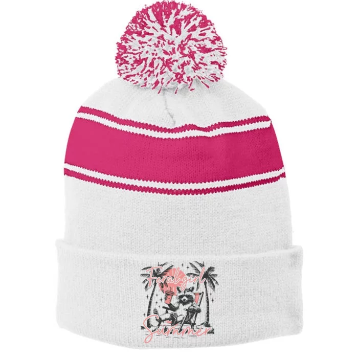 Feral Girl Summer Stripe Pom Pom Beanie